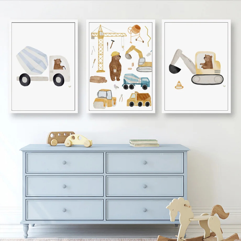 Heavy Equipment Background - Cartoon Bear carrello elevatore escavatore auto