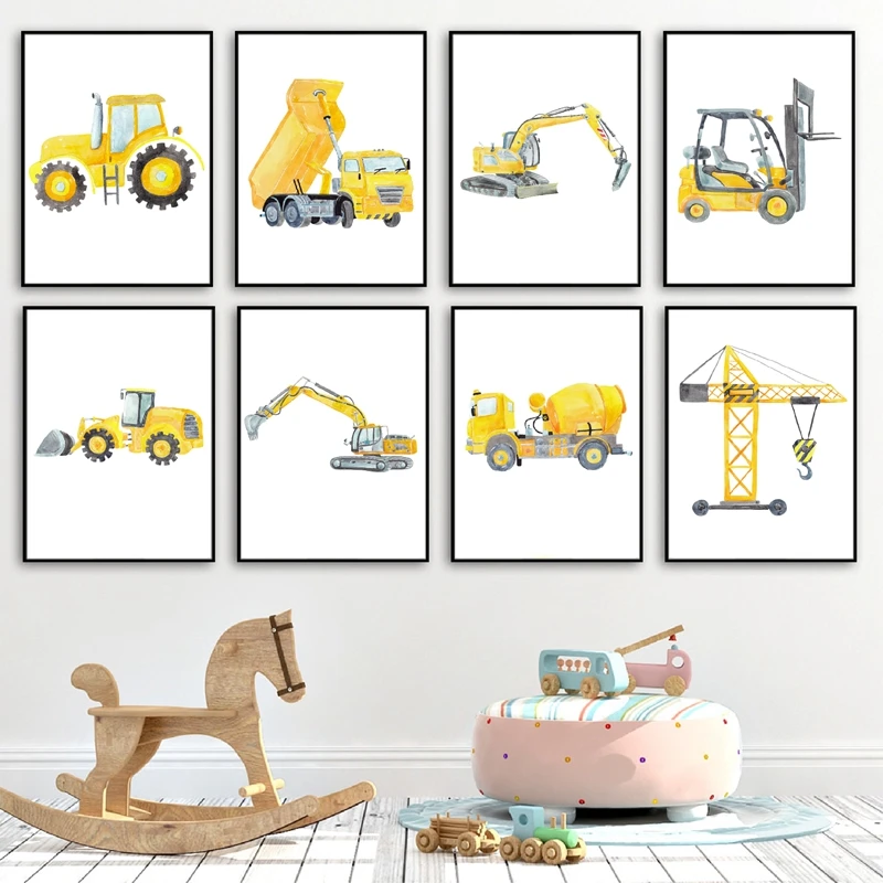 Heavy Equipment Background - Veicoli da costruzione Acquerello Asilo nido