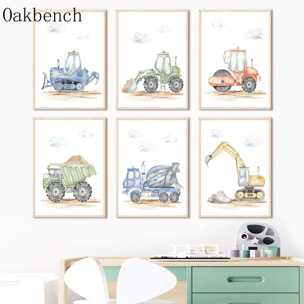Heavy Equipment Background - Toy Cars Canvas Poster Escavatore Stampa