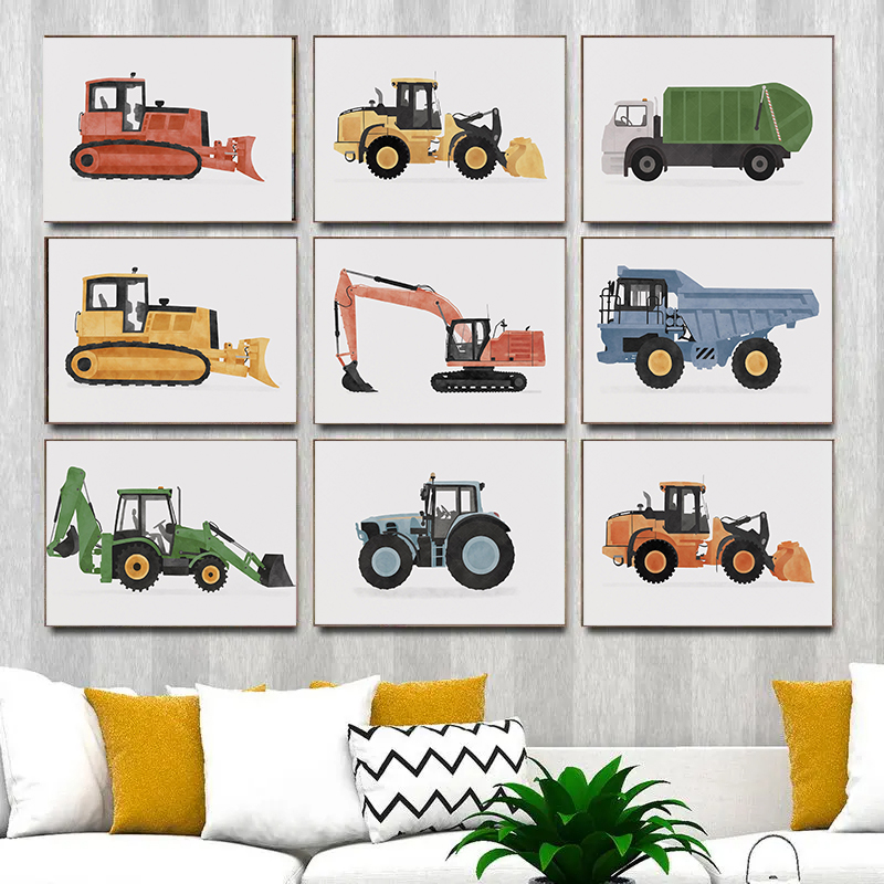 Heavy Equipment Background - Classico progresso tecnologico Cartoon Car Poster